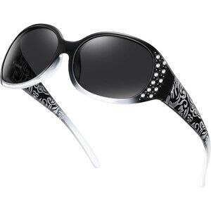 Women's Polarized Bling Frame Sunglasses Rhinestone Wrap Around Eyes Protection